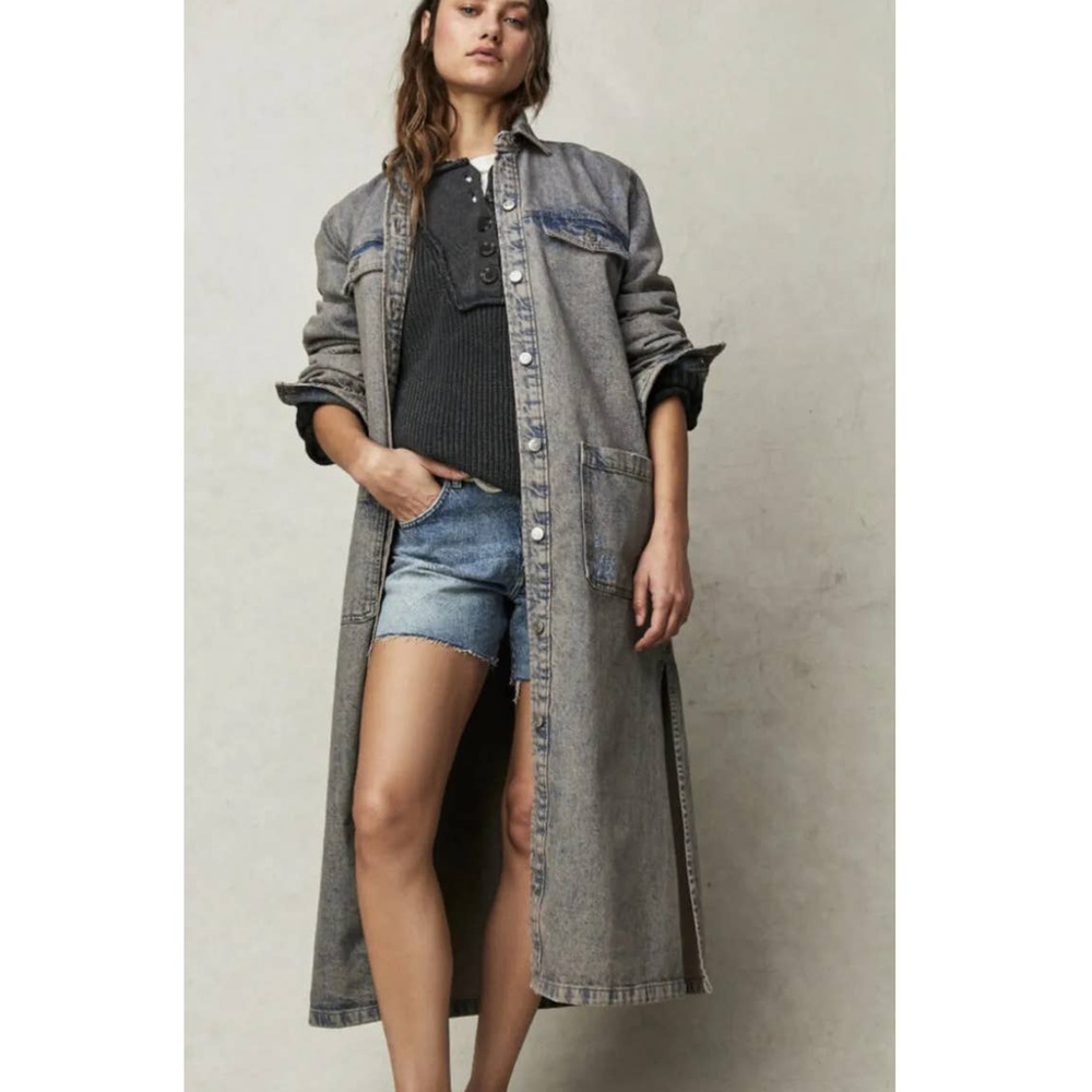 New Free People Anna Lou Denim Duster $168 X-SMALL Washed Out Blue